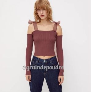 Rare Zara Organza Tie Cold Shoulder Ballet Top M